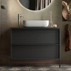 Mobile bagno nero frassinato con cassetti e lavabo appoggio incluso 105x78H cm - Nesto