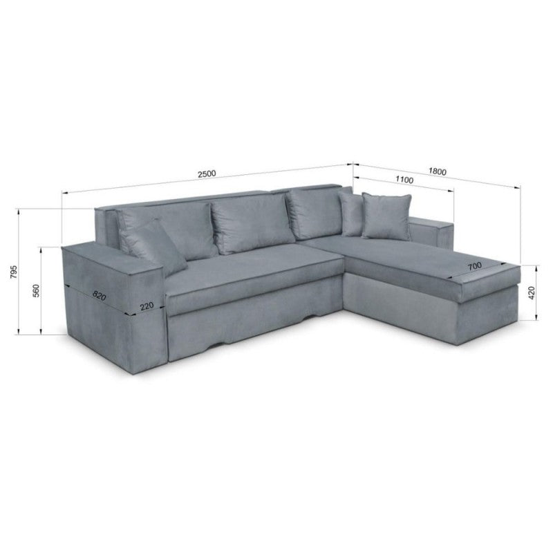 Divano con penisola contenitore reversibile colore grigio cenere - Olymp