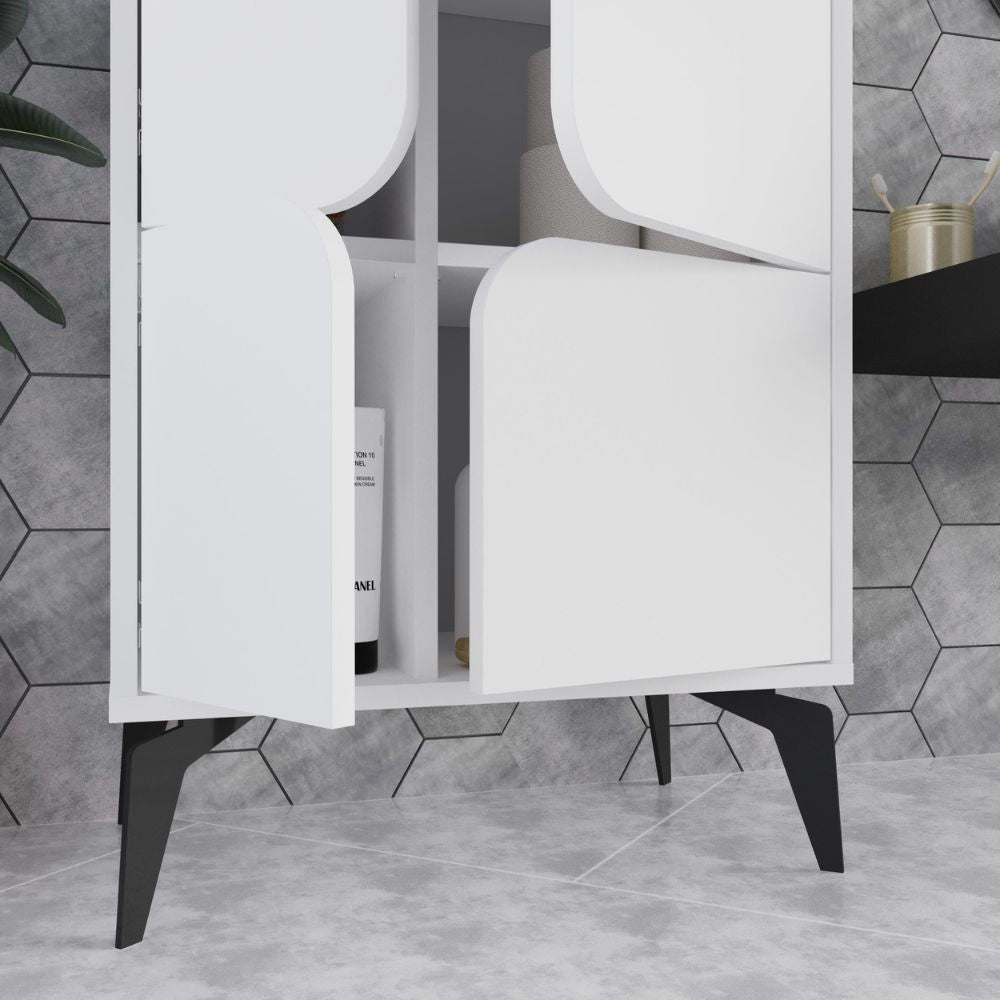 Meuble armoire multi-usages à 4 portes coloris blanc 60x35.6x151H cm - Spotik