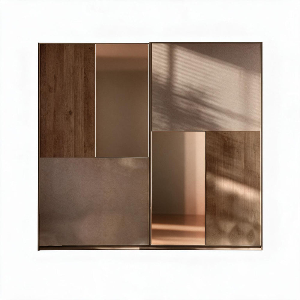 Schrank 275 cm mit 2 Schiebetüren in Bronzefarbe Quecksilber mit Spiegeln - Quinn