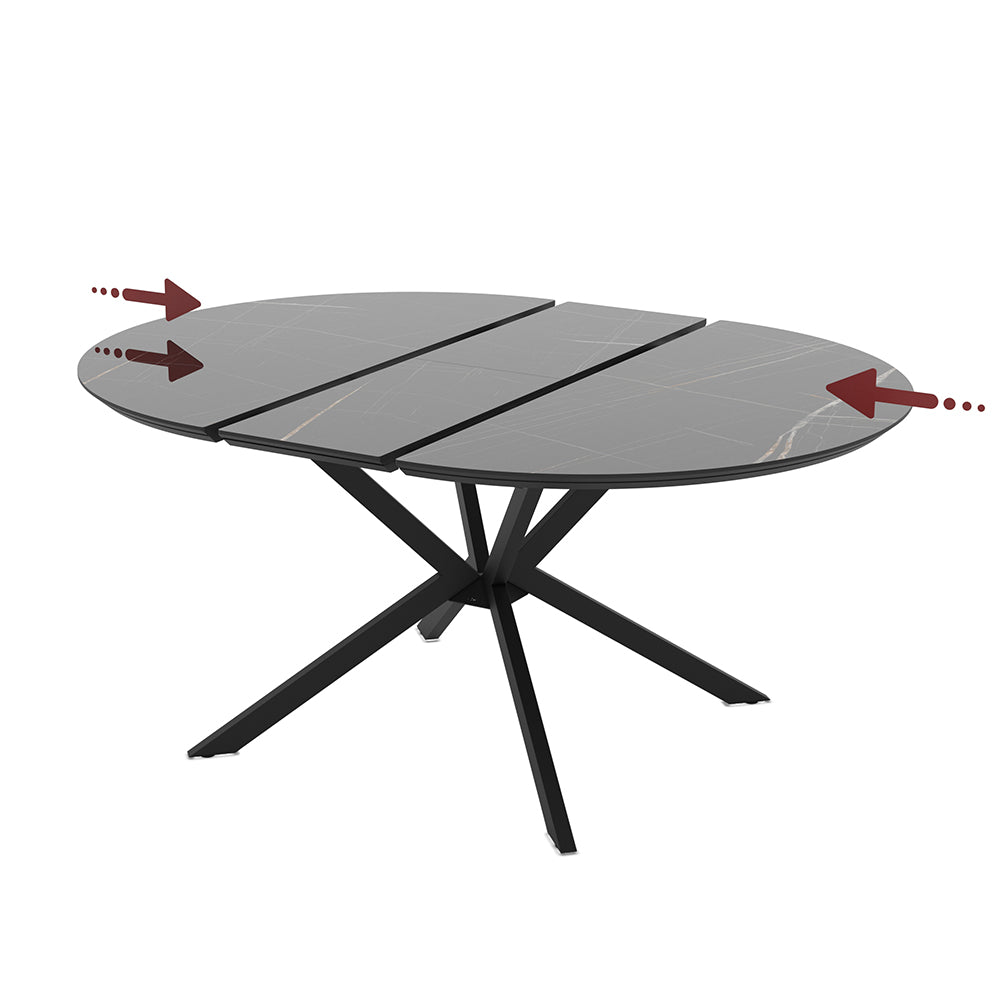 Tavolo rotondo allungabile piano effetto marmo nero con dettagli oro lucido 126x126x76H Dobok