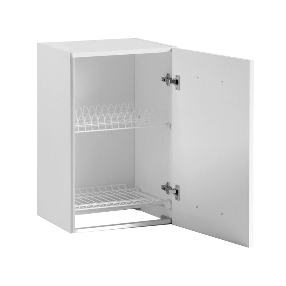 Meuble haut égouttoir 60 cm avec porte coloris blanc frêne 60x32x72H cm