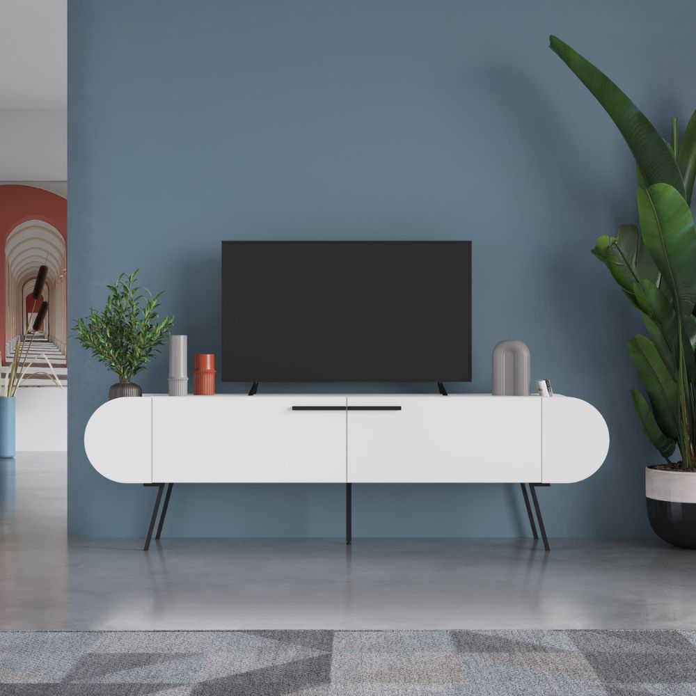 Mobile porta tv due ante a ribalta e ripiani laterali colore bianco 195 cm Capsule