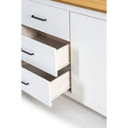 Buffet en bois massif avec 3 portes et 3 tiroirs coloris blanc et pin 191x40x80H cm - Vanda