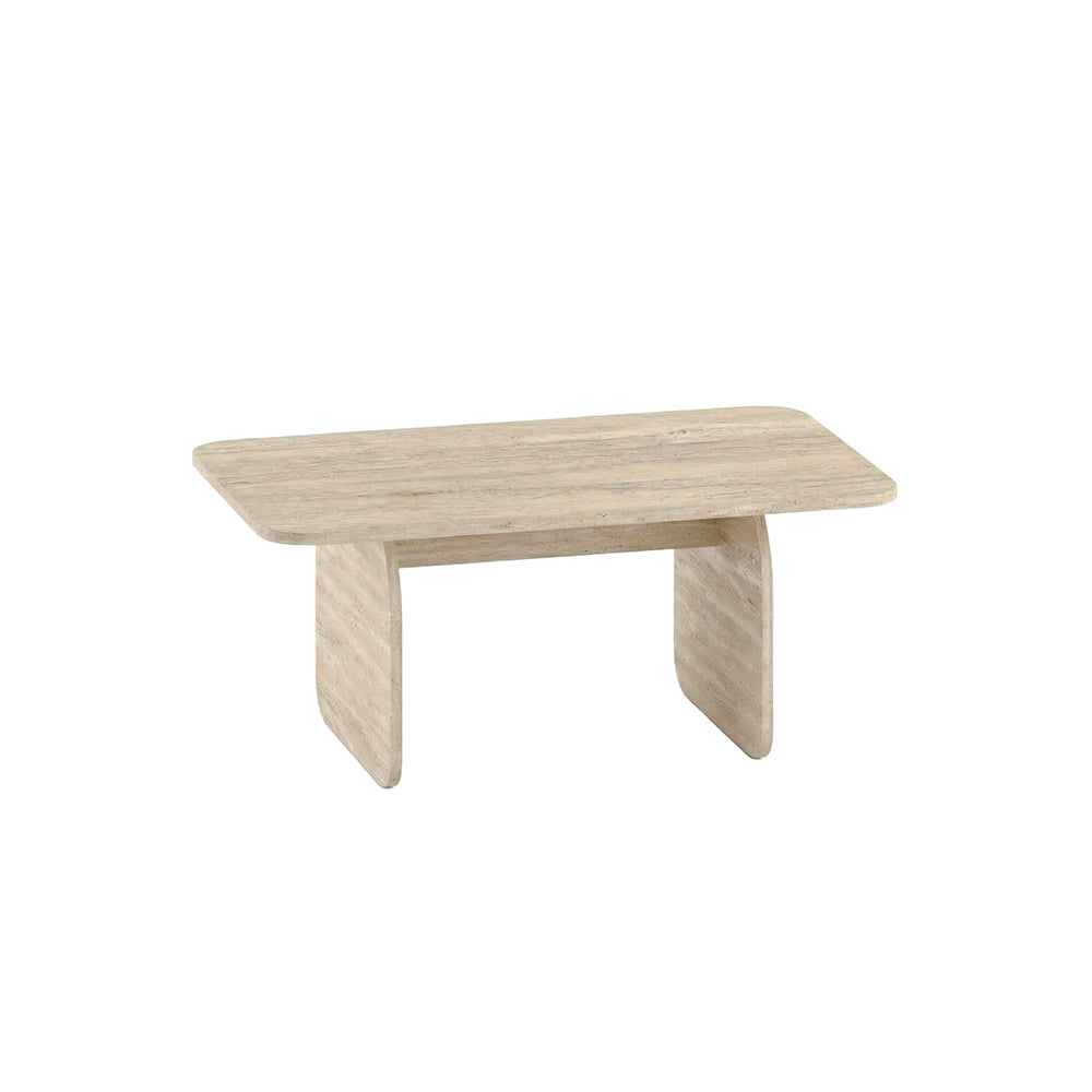 Tavolino da salotto 100x60 cm colore travertino con gambe a pannello e bordi arrotondati Pietra