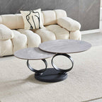 Tavolino doppio in ceramica grigio lucido con struttura nera Gleam