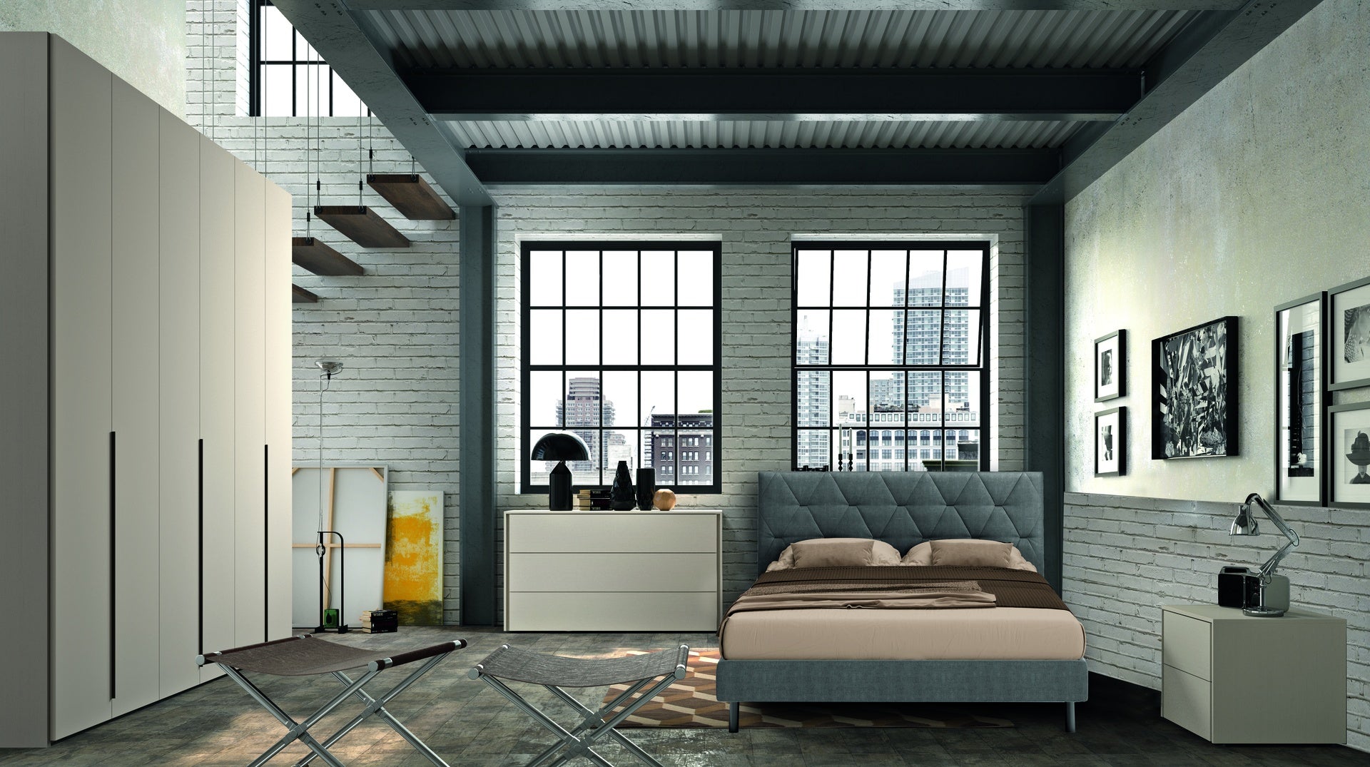 Camera da letto completa con letto contenitore colore grigio frassinato - Piera