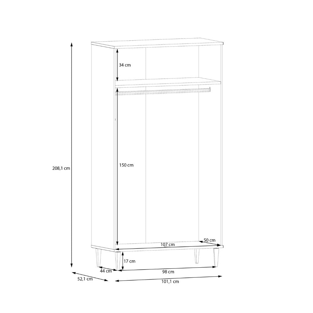 Armadio 2 ante in rovere con dettaglio effetto rattan 110x52x208H Livia
