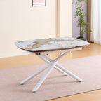 Tavolo allungabile girevole piano ceramica effetto marmo arabesque bianco lucido 140x90x76H Astrid