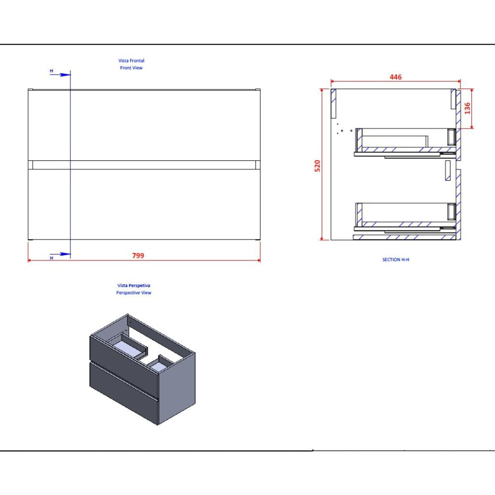 Mobile bagno sospeso 80x44.6x52H colore bianco Sevilla