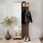 Mobile ingresso con frontale cannettato e anta a tutto specchio colore quercia e antracite 80x190H cm - Medan4