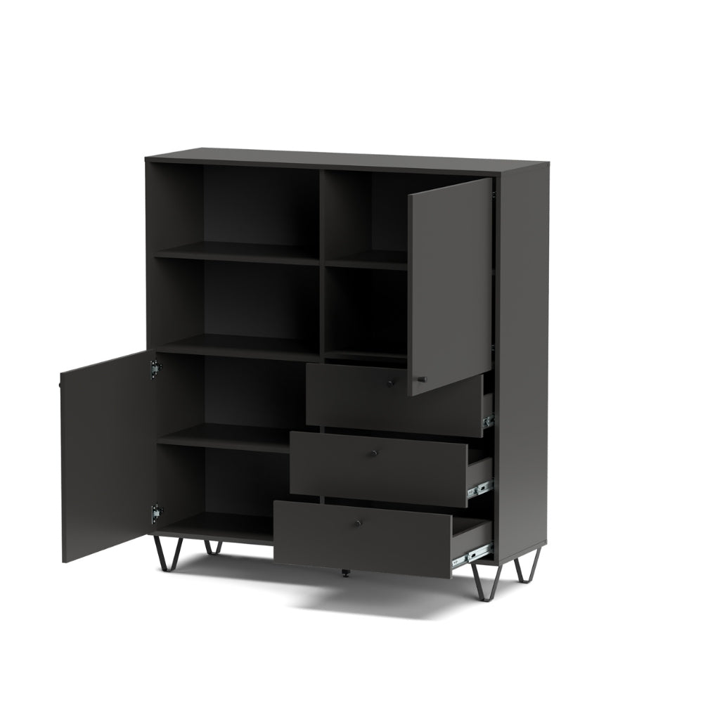 Credenza con ante cassetti e vano a giorno colore antracite 123,6x135H cm - Aldix