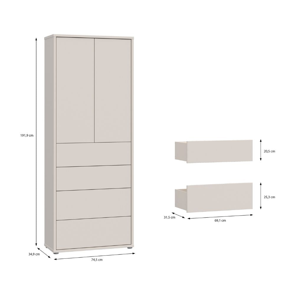 Mobile multiuso 4 cassetti e 2 ante  colore cashmere 75x35x192 Medea