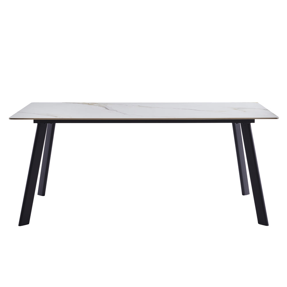 Tavolo rettangolare 180x90 in ceramica effetto marmo bianco lucido e oro con gambe in metallo nero Imperial