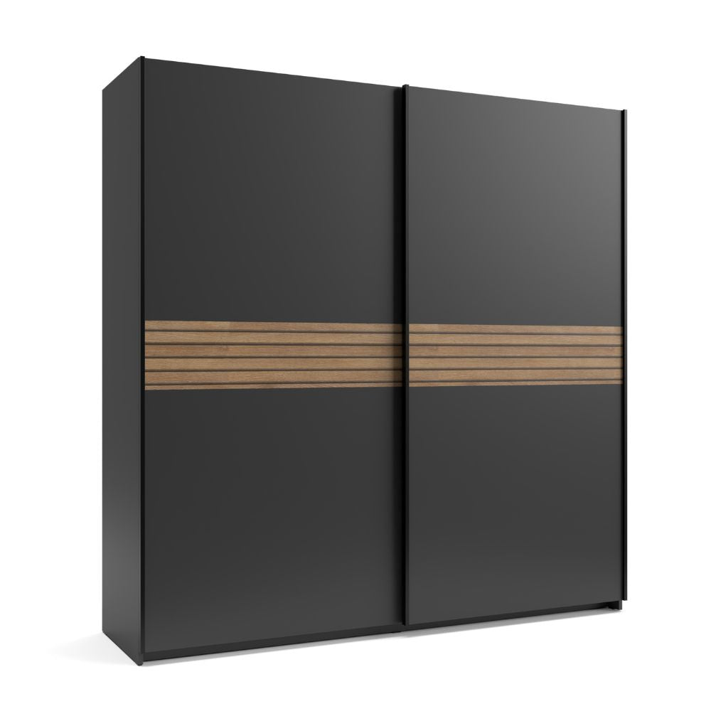 Armadio due ante scorrevoli Metropol colore antracite e inserti rovere - 200x58,1x204,5H
