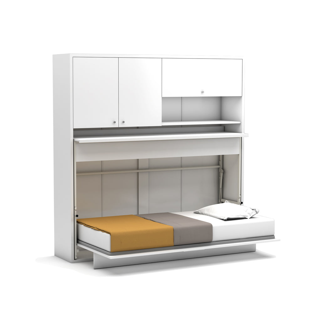 Lit escamotable simple avec bureau coulissant couleur blanc 207 cm - Nitro