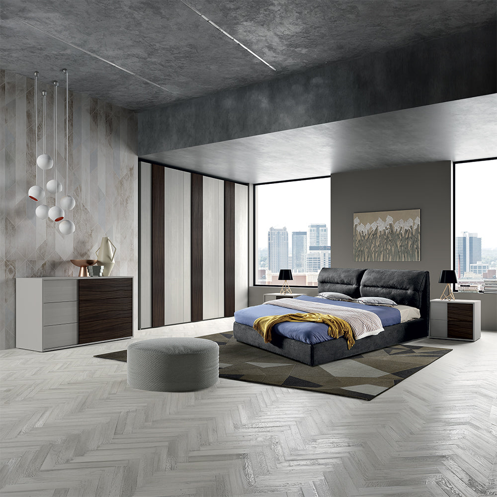 Camera da letto completa colore grigio frassinato con inserti noce scuro - Cecilia