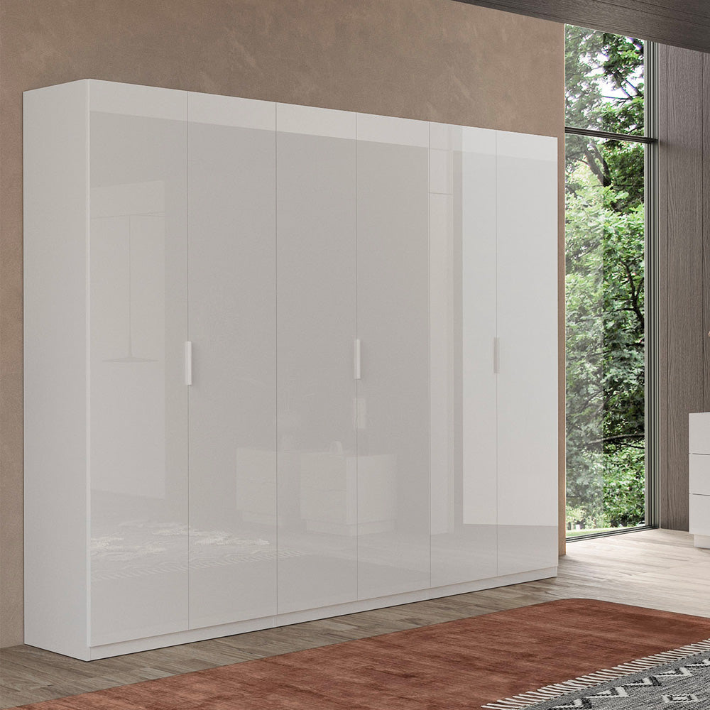 Armadio 275 cm con 6 ante battenti colore bianco lucido - Pavese