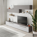TV-Wohnwand mit Türen und Einlegeböden in Weiß und Light Mocha 260 cm - Mokat