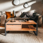 Tavolino da salotto 100x40h cm con cassetto e vano colore quercia e antracite - Denver