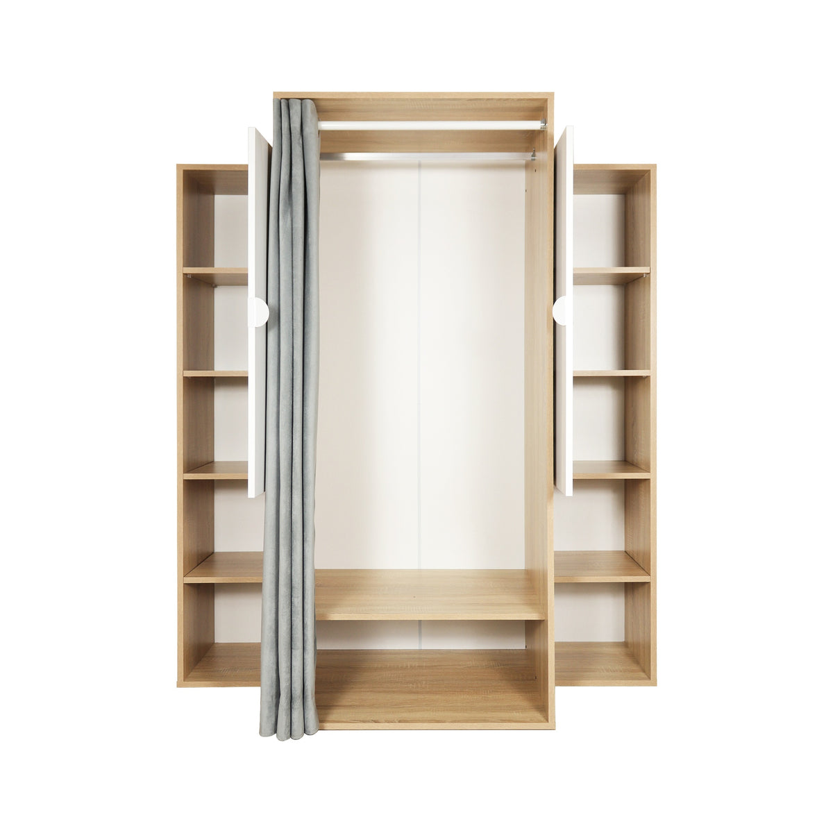 Kleiderschrank 150x184h cm aus Holz mit Türen und Regalen, Eiche und Weiß - Krell