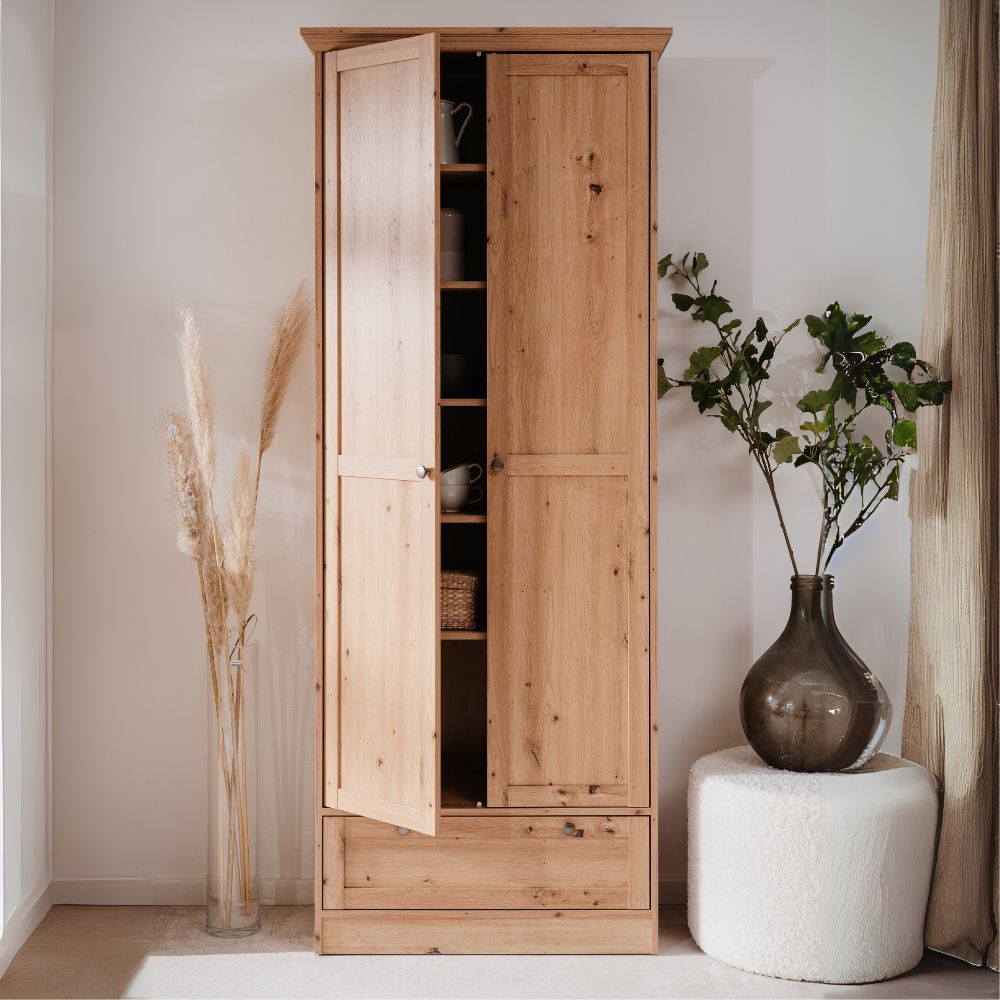 Armadio con 2 ante e cassetto colore rovere anticato 80x200H cm - Tiberio