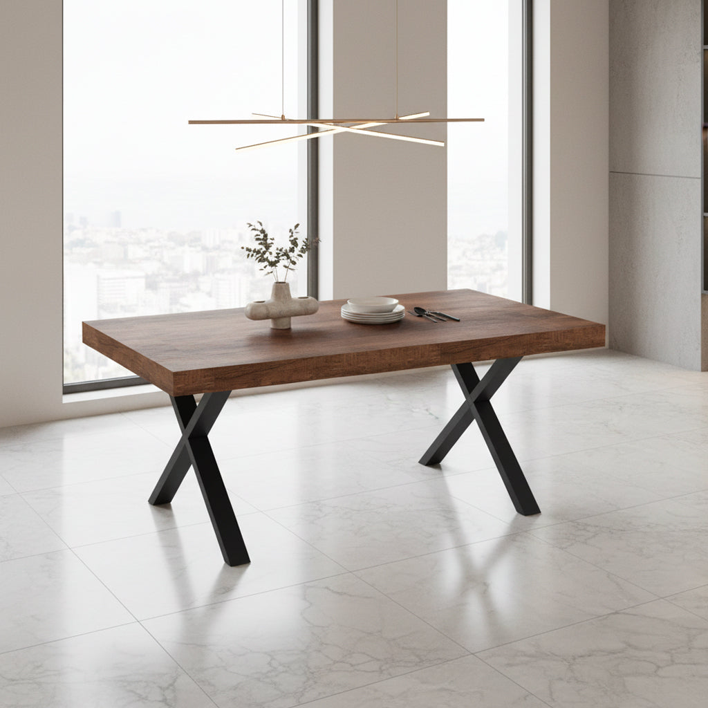 Tavolo allungabile con piano in MDF noce e gambe nere 180x100x76H England