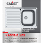 Lavello incasso in acciaio inox satinato gocciolatoio sinistro 79x50 cm - Samet Classic 273