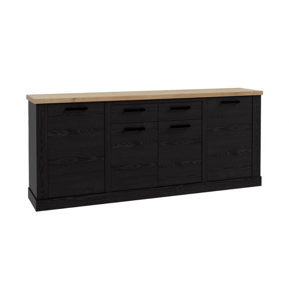 Madia 4 ante e 2 cassetti 213 cm nero cabezone con top rovere riviera Flux