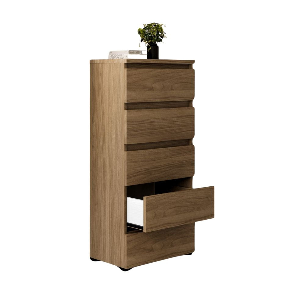 Kommode mit 5 Schubladen, Natur Nussbaumfarbe, 47x127H, montiert