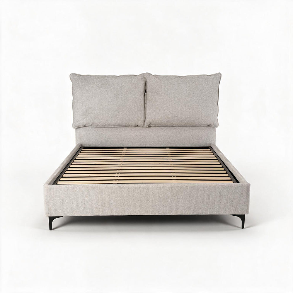Letto matrimoniale con contenitore in tessuto grigio chiaro Vogue