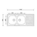 Lavello a due vasche in acciaio inox con gocciolatoio sinistro 116x50 cm - SA138