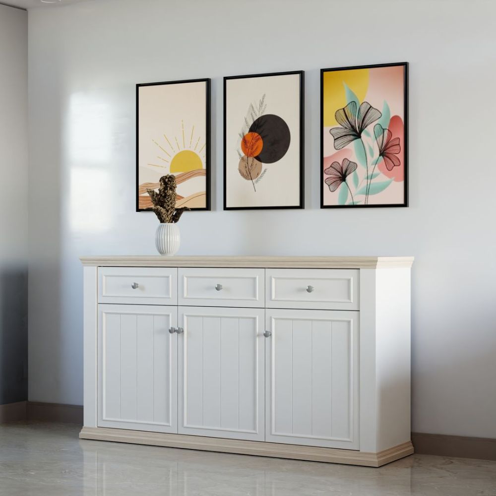 PNTK232-Q214 BUFFET ESSENZA AVEC 3 TIROIRS ET 3 PORTES COULEUR BLANC ET CHÊNE