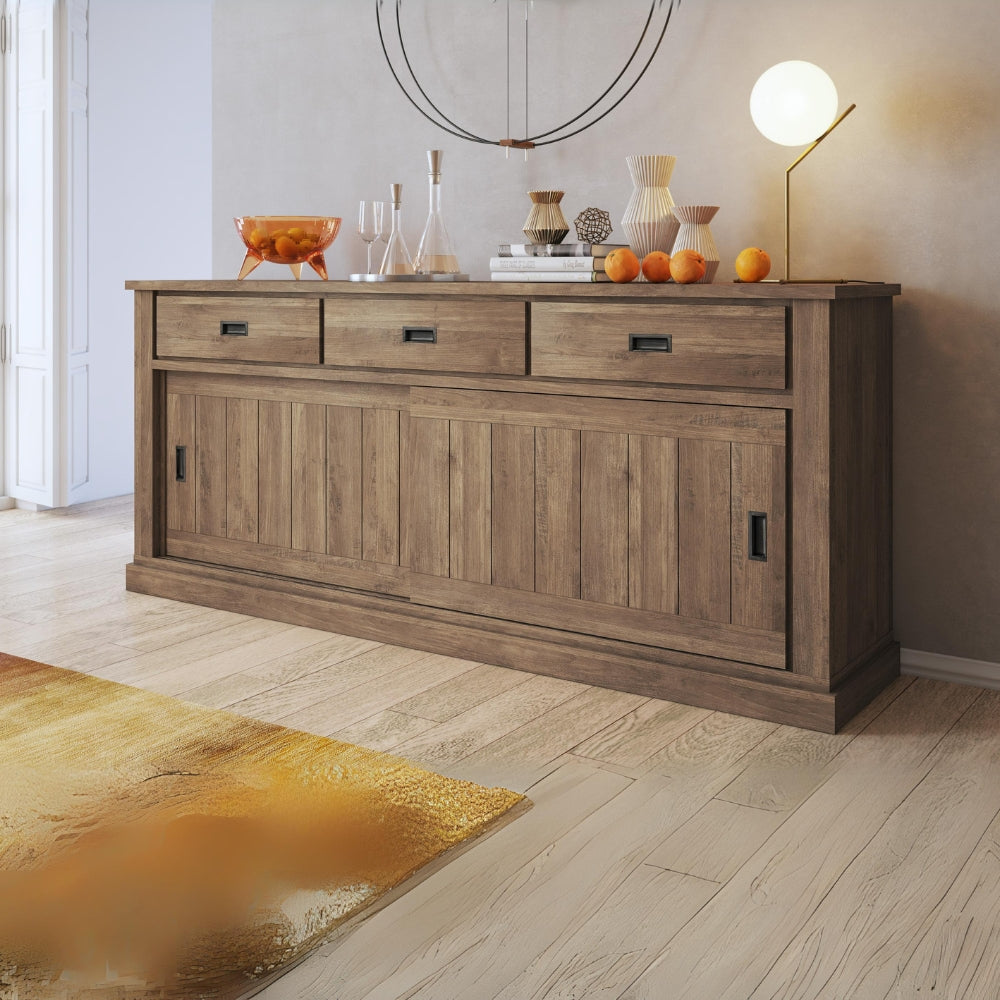 Credenza colore noce eastwood con 3 cassetti e 2 ante scorrevoli 219,6x95H cm - Anthony