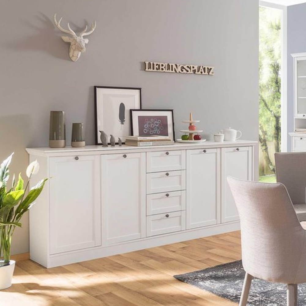 Credenza 200x90h cm con cassetti e ripiani colore bianco opaco - Landwood 52