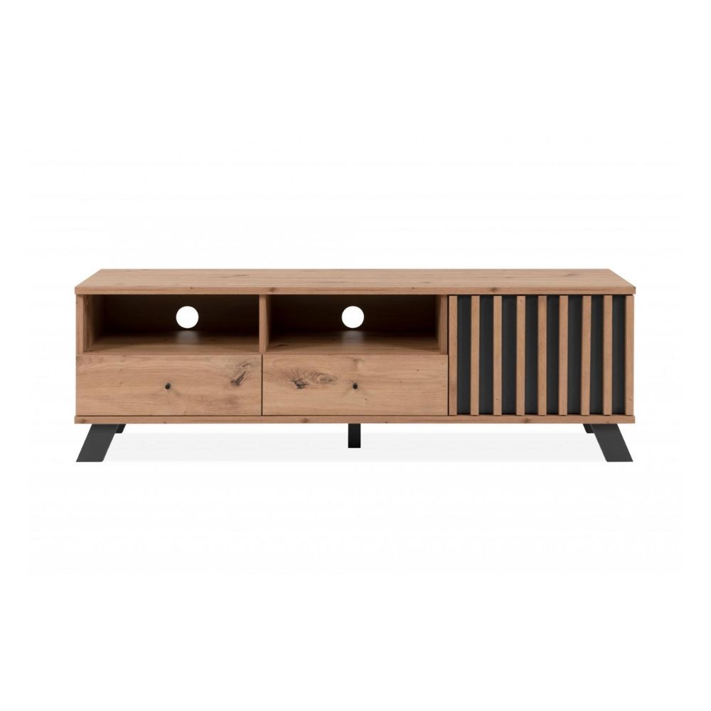 Mobile porta TV 138x44h con 2 cassetti e anta con vani a giorno colore rovere e antracite - Medan56A