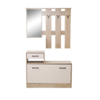 Mobile ingresso Rudolf XL con specchio e scarpiera colore cemento e bianco con maniglie nere