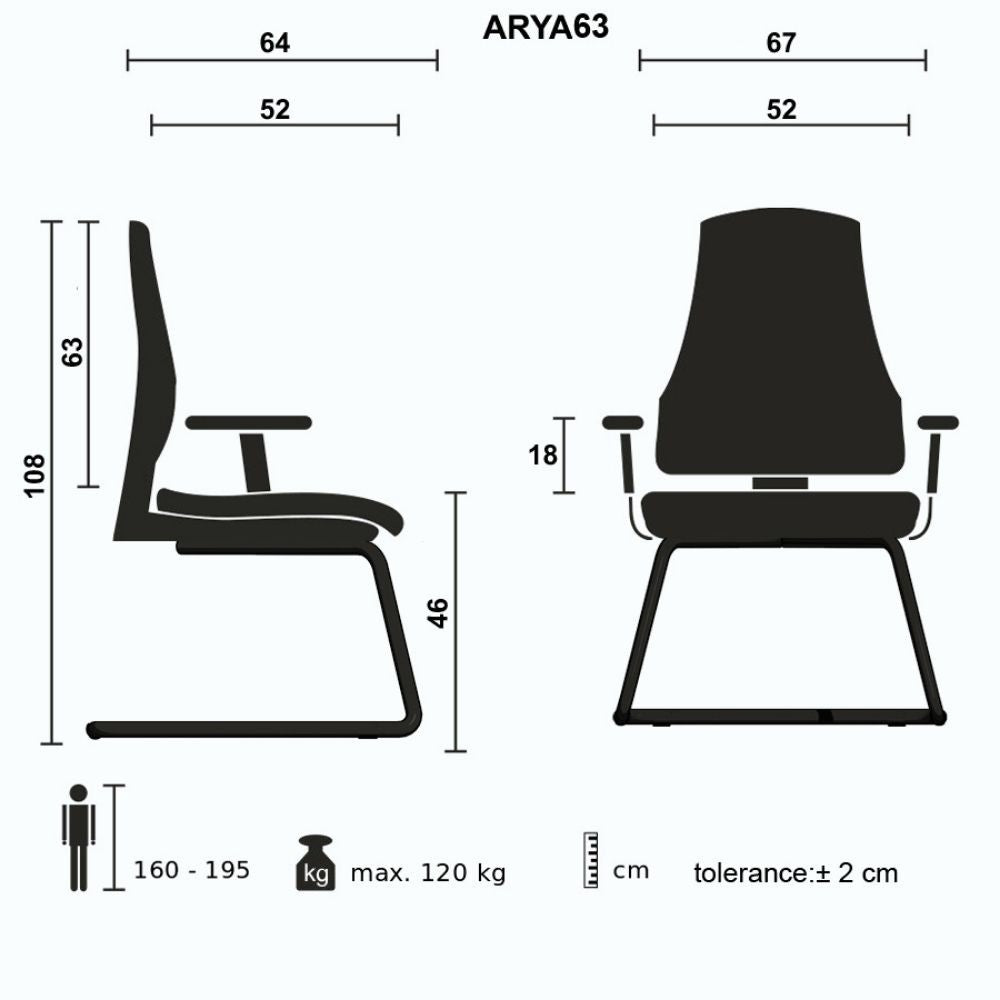 Besucherstuhl mit Armlehnen und verchromtem Kufengestell in Lederfarbe - Arya