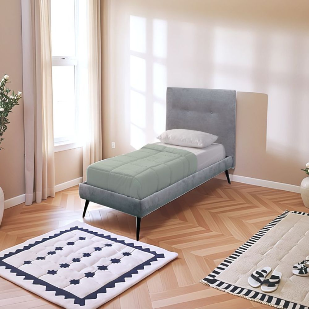 Lit simple avec sommier inclus tissu couleur gris clair - Stiletto