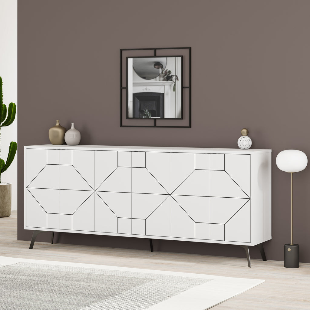 Kommode mit Türen und geometrischem Design 184 cm Farbe Weiß - Dune