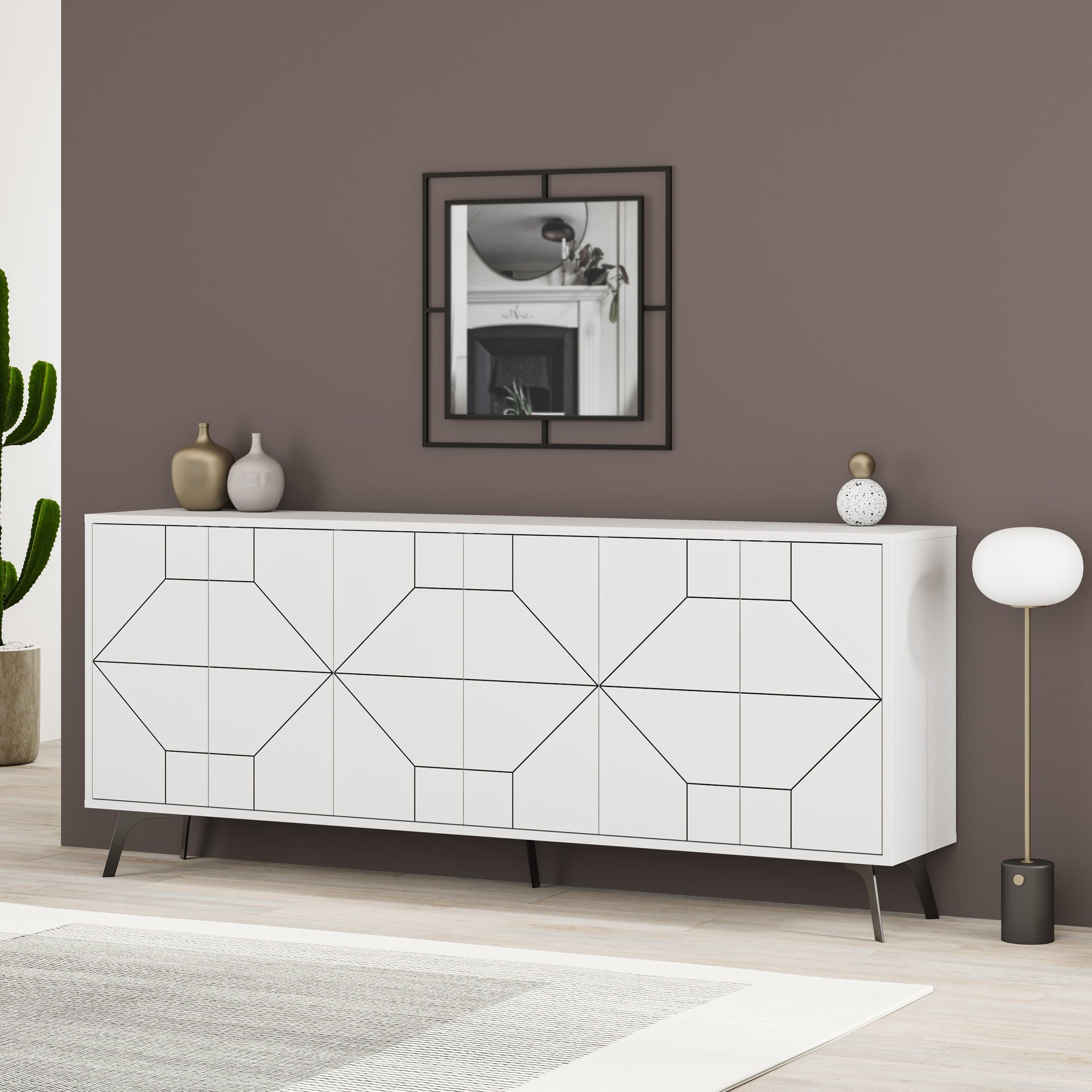 Madia con ante e disegno geometrico 184 cm colore bianco - Dune