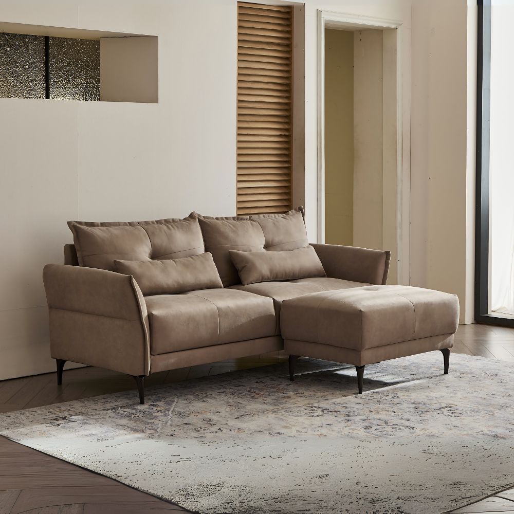Divano 3 posti con pouf in tessuto beige 196x76x86H Nutmeg