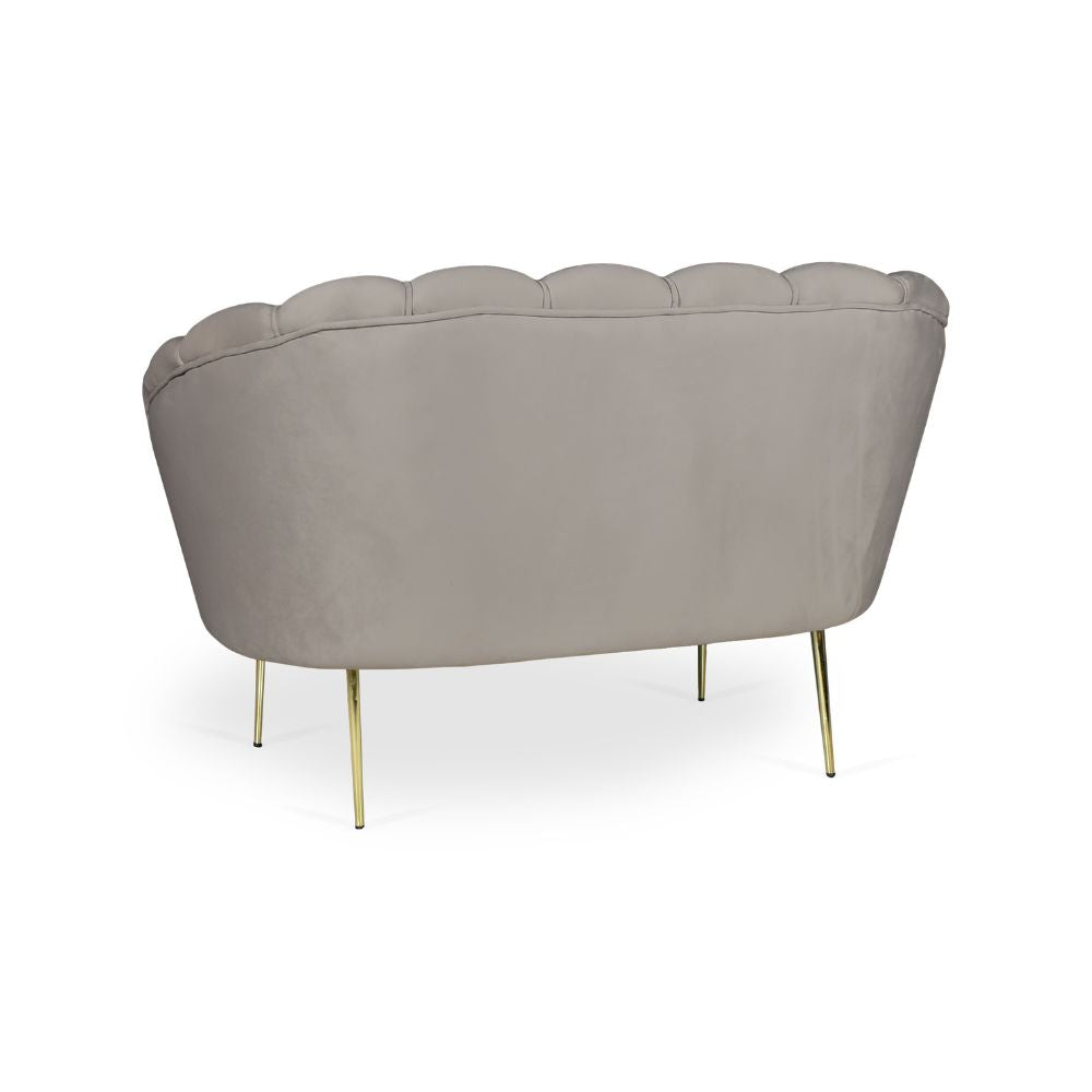 Canapé deux places coquillage velours tourterelle pieds or 135x75H cm - Orel