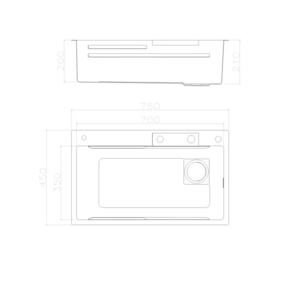 Lavello cucina da incasso una vasca 74x45x20H inox spazzolato SA3541 con accessori