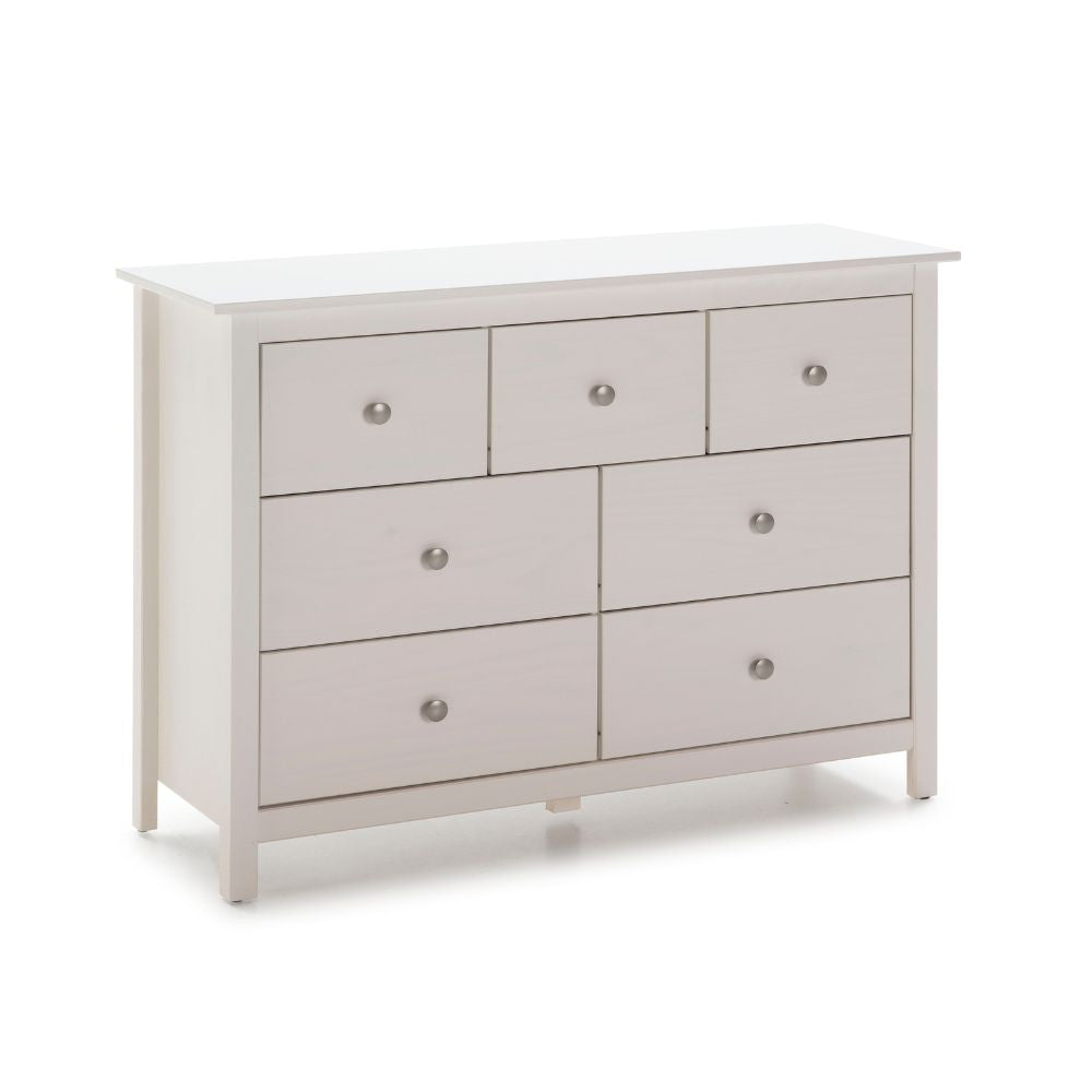 Commode 4 grands tiroirs et 3 petits tiroirs en bois massif coloris blanc Berne 110x40x80H