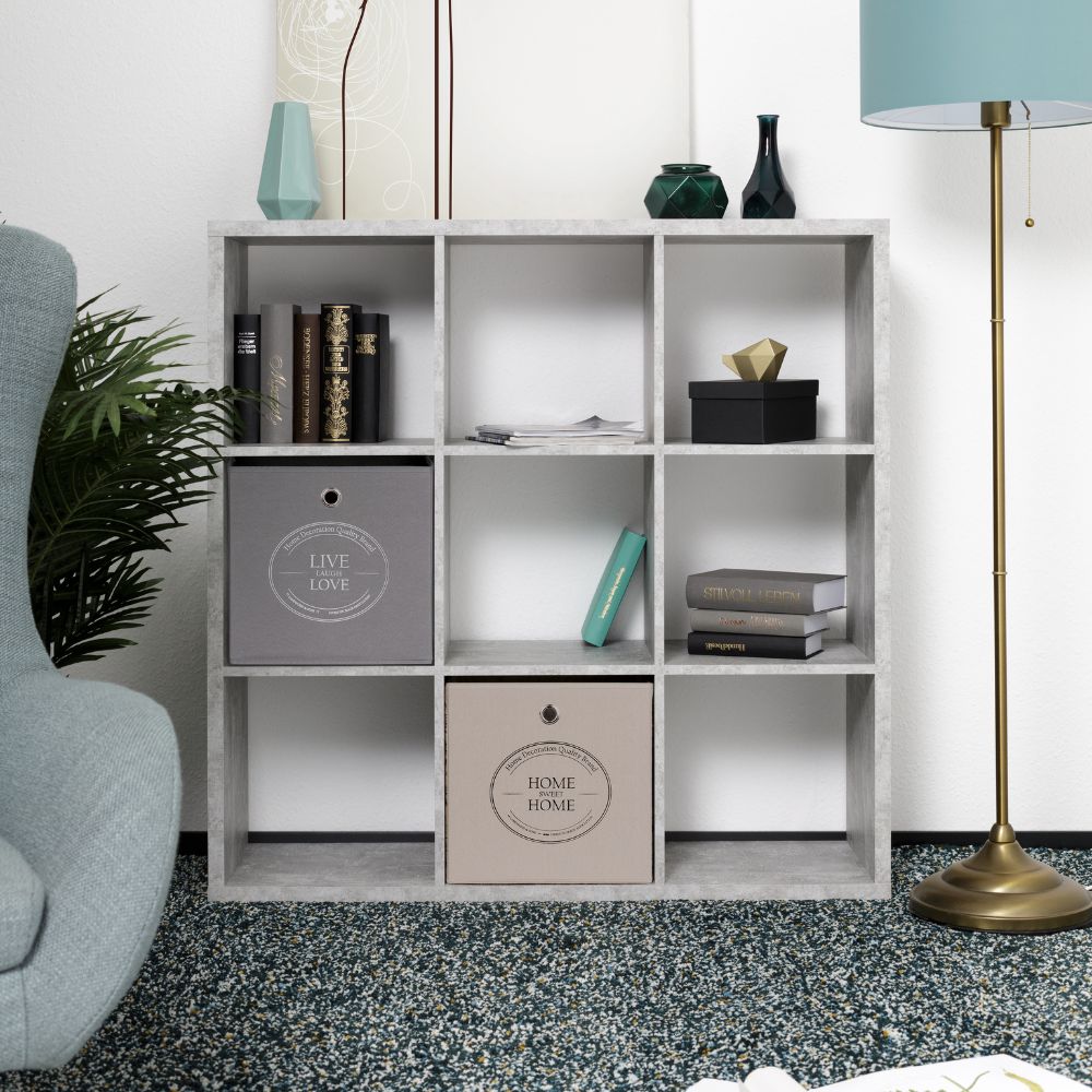 Libreria divisorio 107x107H cm in legno con 9 cubi colore beton - Max9