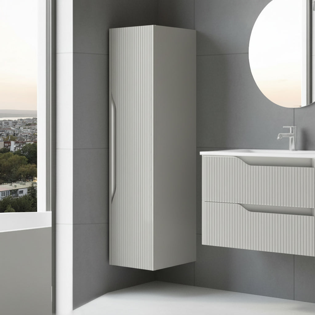 Hängeschrank fürs Bad, Kaschmirfarben mit gerilltem Effekt 35x27x120H - Gaper