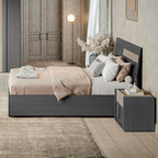 Camera da letto completa con letto contenitore e armadio 6 ante battenti colore grigio e talco - Faba