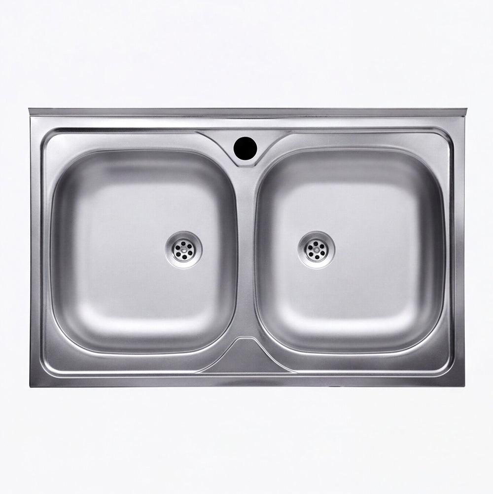 Lavello doppia vasca 80x50 cm con superficie satinata - N214