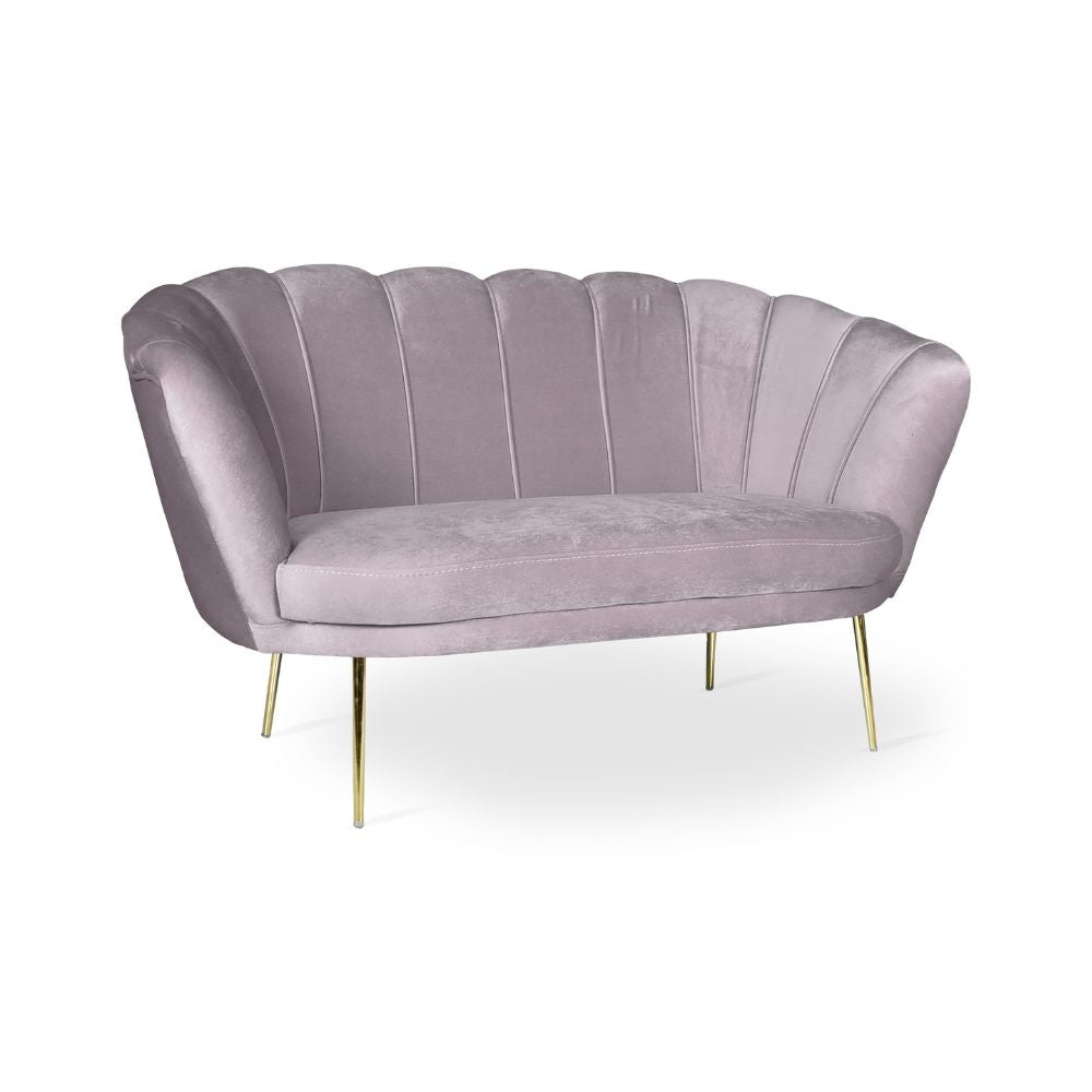 Muschelsofa Zweisitzer Samt Glyzinie goldene Beine 135x75H cm - Orel